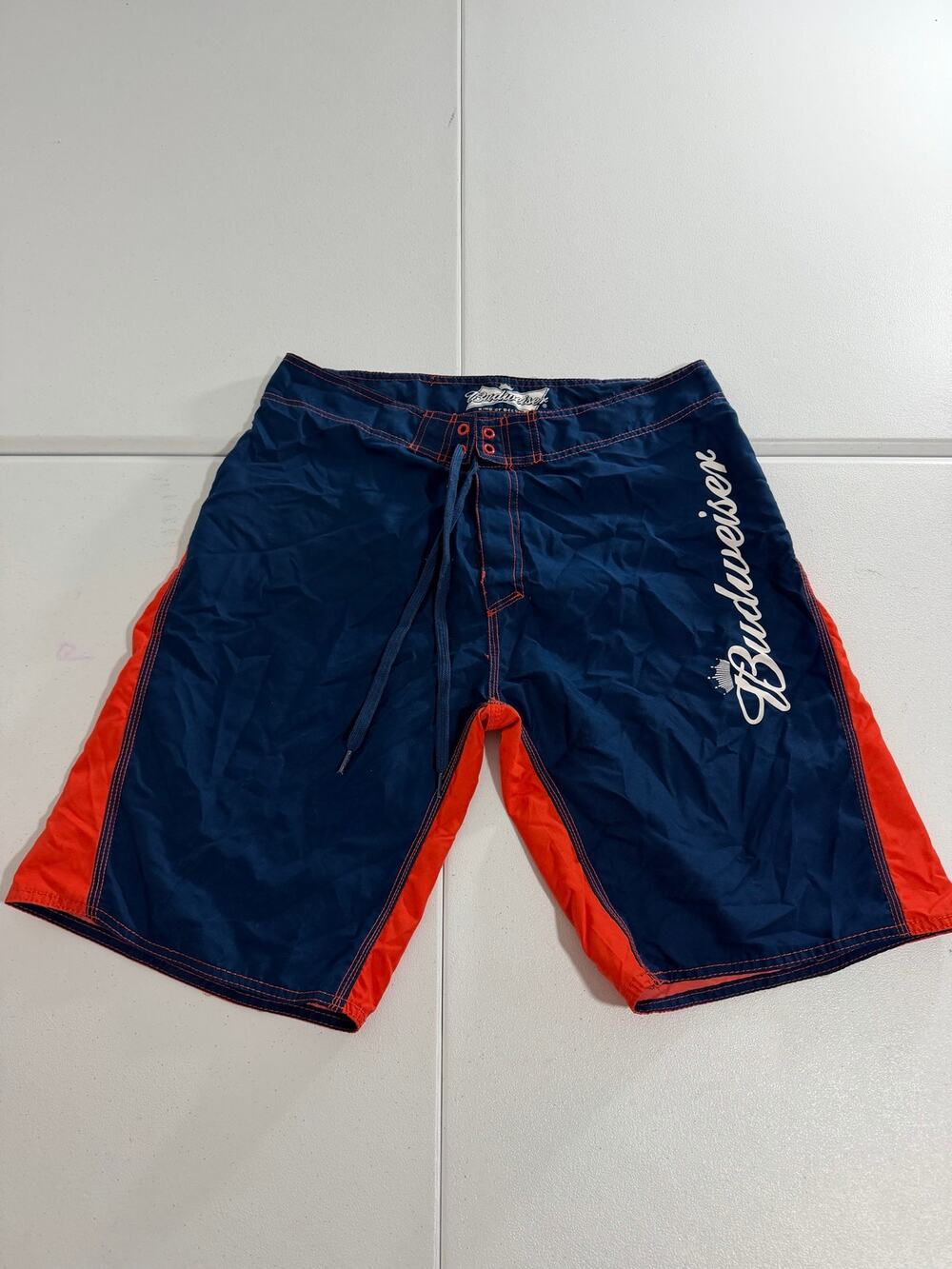 Budweiser Board Shorts Mens 36 Navy Orange King of Beers Swim Trunks Official